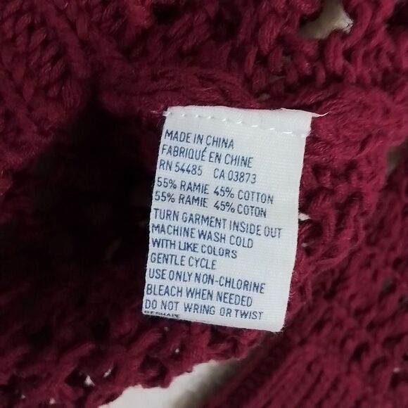 American Eagle‎ Open Knit Crocheted Sweater Size S Burgundy 100% Cotton - Picture 9 of 9